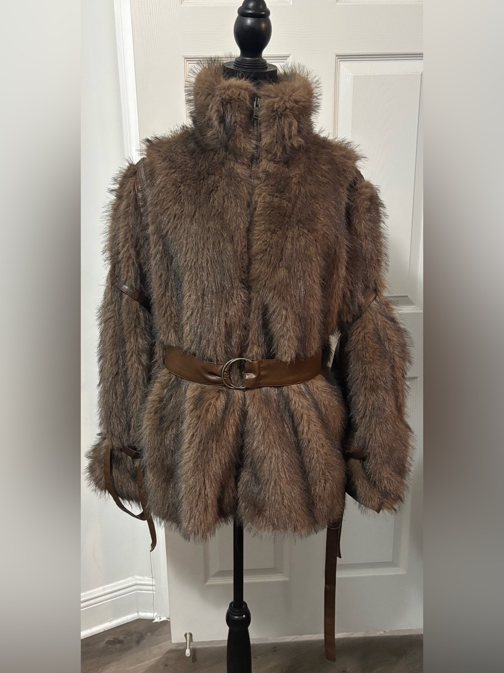 NWOT Dolls Kill / Darker Wavs Dark Brown Chamber Faux Fur Jacket